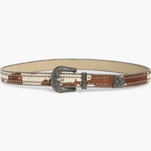 Vince Camuto Cream and Brown Western Studded Belt